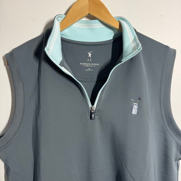 Fairway & Greene Quarter Zip Vest Mens M Gray Pullover Golf Embroidery Activewea - Picture 7 of 9